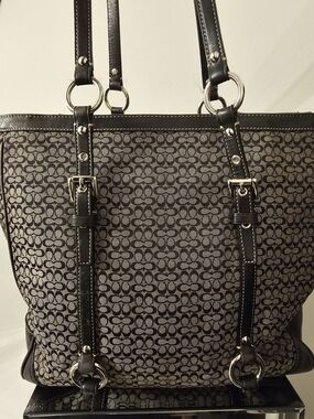 Coach Black Signature Pattern Tote with Dark Trim